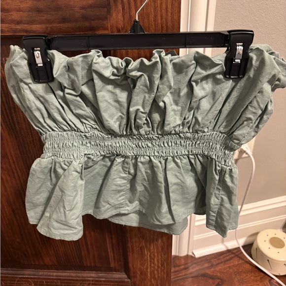 Entro Sage Green Ruffled Strapless Top - Picture 2 of 3
